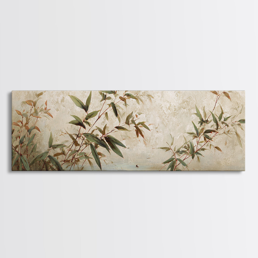 Minimal Bamboo Leaves Canvas Print, Zen Art, Wabi Sabi Art, Living Room Decor, Fine Art, Zen, Minimalist Decor, Wall Art, ZEN-3x1-33