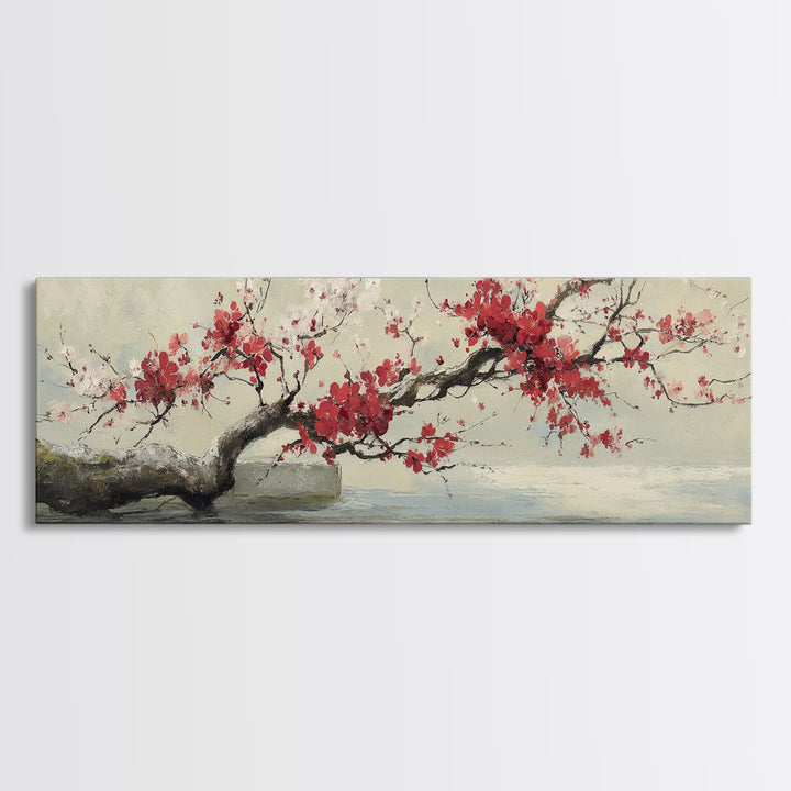 Falling Cherry Blossoms on Cream Ground Canvas Print, Zen Art, Neutral Decor, Living Room Decor, Fine Art, Zen, Wall Decor, ZEN-3x1-36