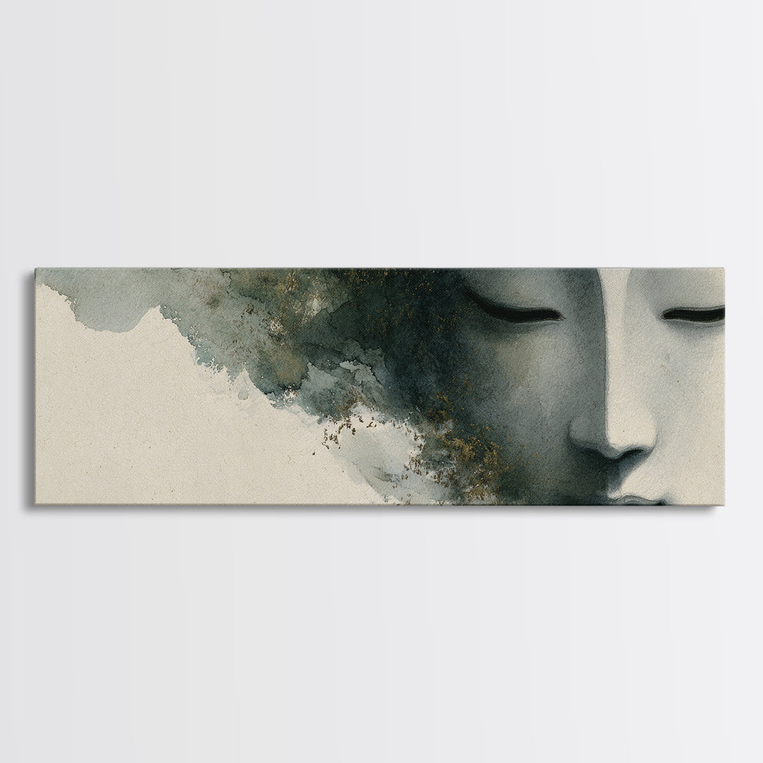 Calm Face with Closed Eyes and Simple Canvas Print, Zen Art, Japanese Art, Living Room Decor, Fine Art, Zen, Contemporary Art, ZEN-3x1-38