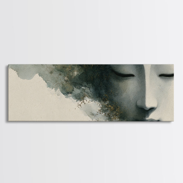 Calm Face with Closed Eyes and Simple Canvas Print, Zen Art, Japanese Art, Living Room Decor, Fine Art, Zen, Contemporary Art, ZEN-3x1-38