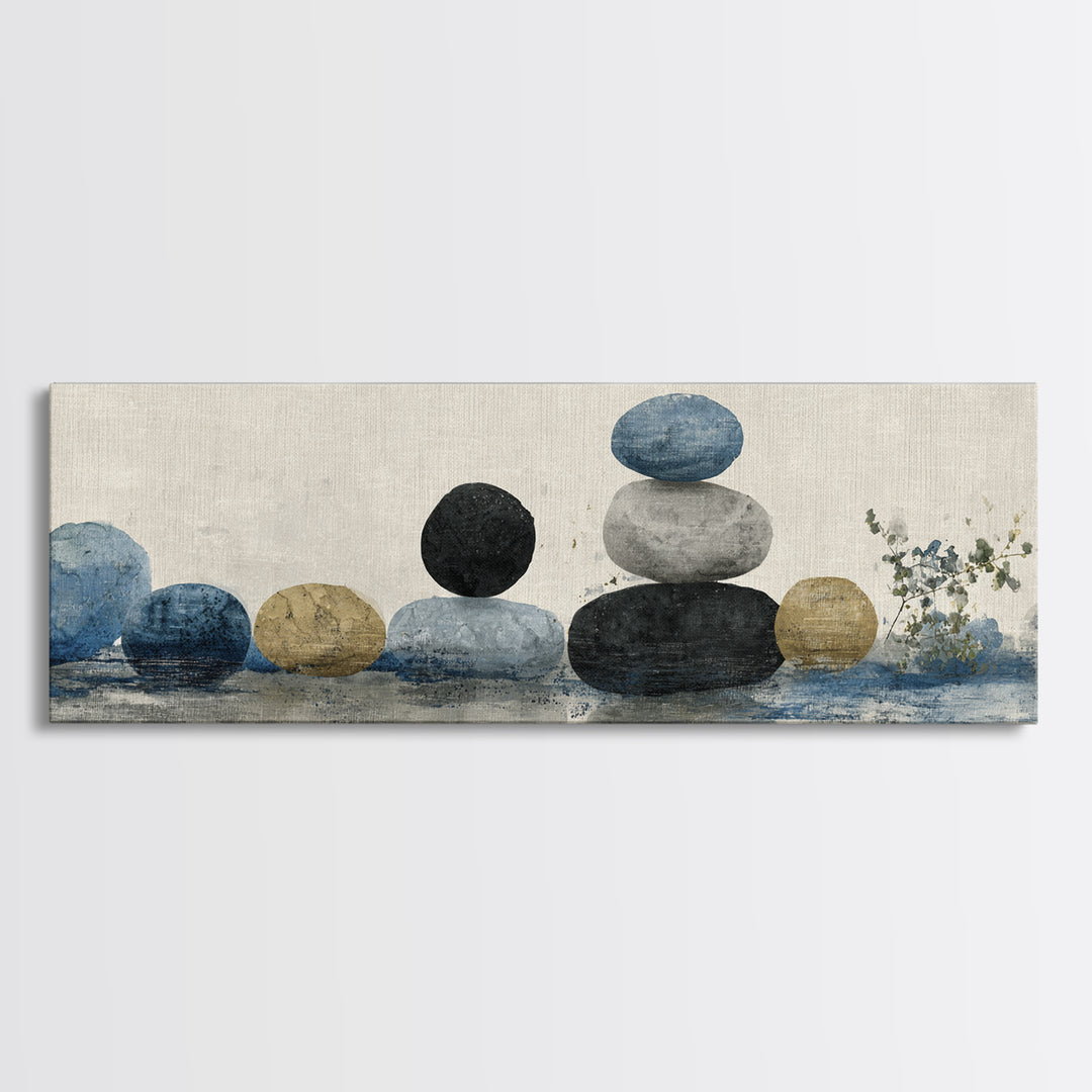 Smooth Pebbles Arranged Framed Canvas Print, Zen Art, Printable Art, Living Room Decor, Fine Art, Zen, Nature Prints, ZEN-3x1-51