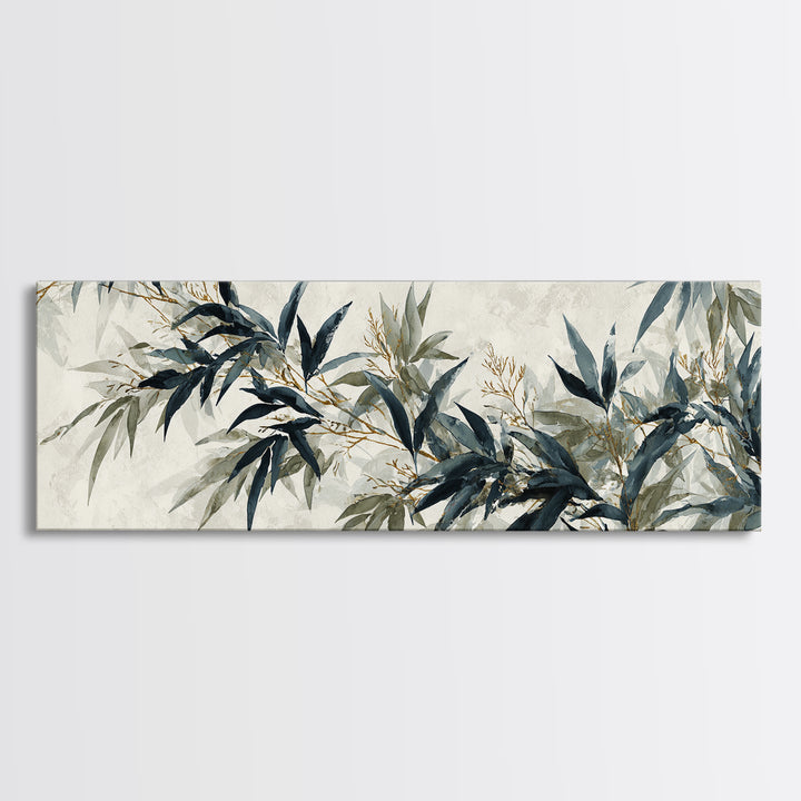 Minimal Bamboo Leaves Framed Canvas Print, Zen Art, Statement Artwork, Living Room Decor, Fine Art, Zen, Printable Wall Art, ZEN-3x1-57
