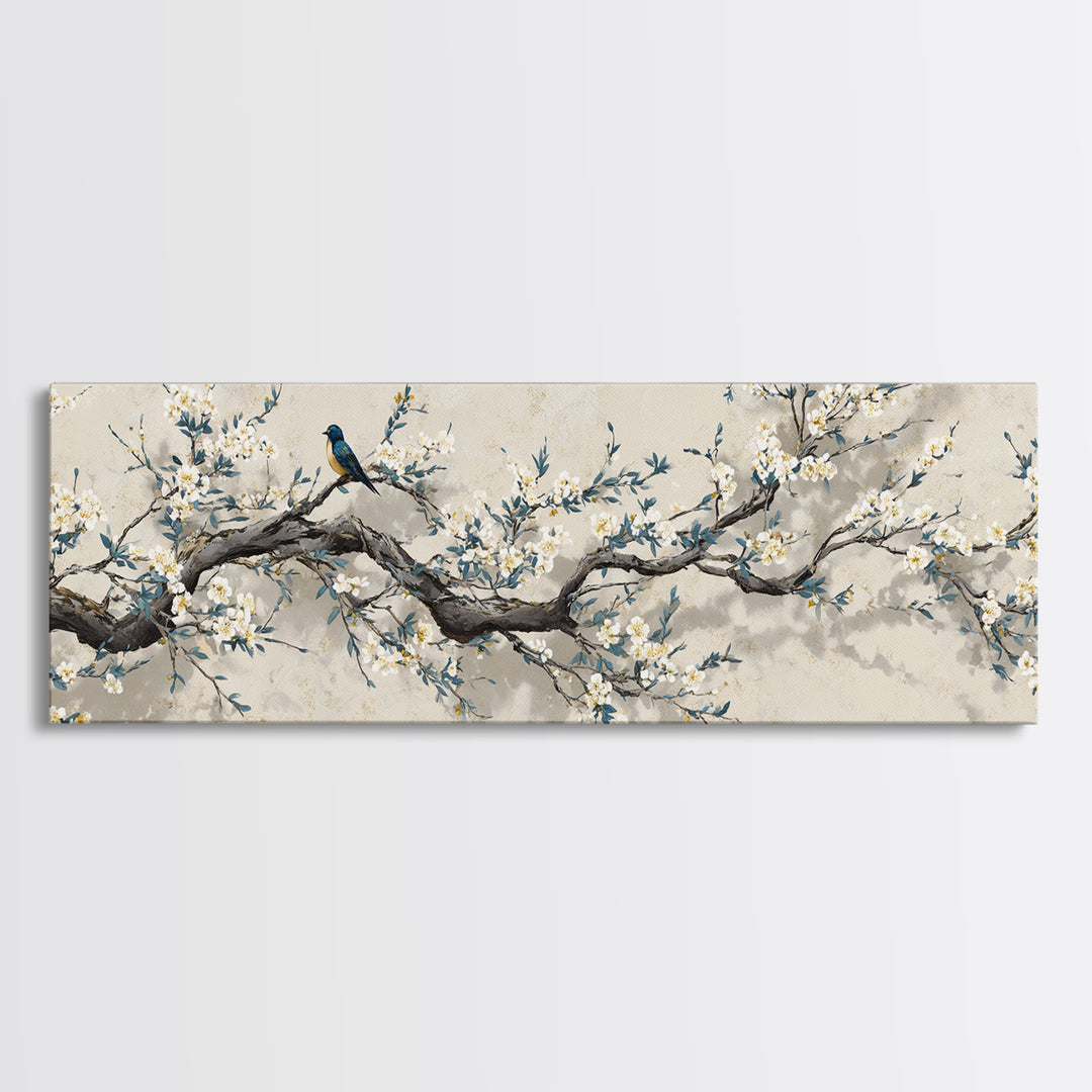 Falling Cherry Blossoms on Cream Ground Framed Canvas Print, Zen Art, Luxury Decor, Living Room Decor, Fine Art, Zen, ZEN-3x1-60