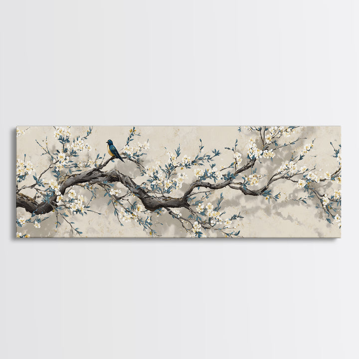 Falling Cherry Blossoms on Cream Ground Framed Canvas Print, Zen Art, Luxury Decor, Living Room Decor, Fine Art, Zen, ZEN-3x1-60