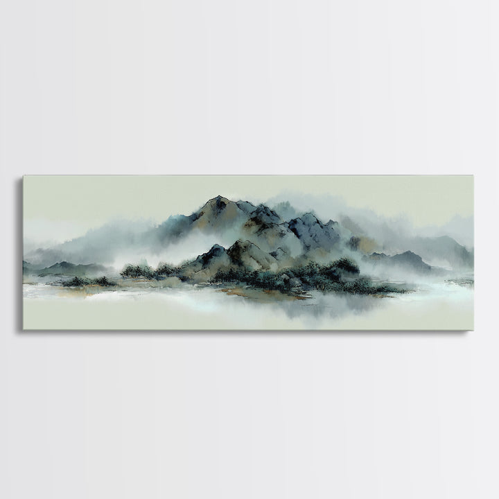 Minimal Mountain in Fog with Empty Space Framed Canvas Print, Zen Art, Luxury Decor, Living Room Decor, Fine Art, Zen, ZEN-3x1-69