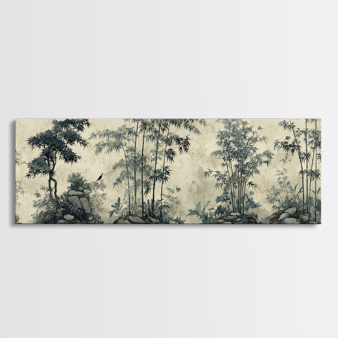 Soft Pine Silhouette Framed Canvas Print, Zen Art, Abstract Painting, Living Room Decor, Oil Painting, Zen, Gallery Decor, ZEN-3x1-79