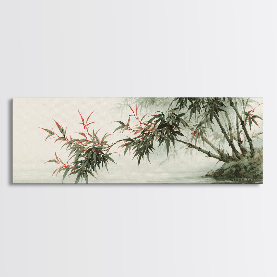 Bamboo Stalks in Sparse Ink Wash Framed Canvas Print, Zen Art, Contemporary Art, Living Room Decor, Fine Art, Zen, Wall Art, ZEN-3x1-90