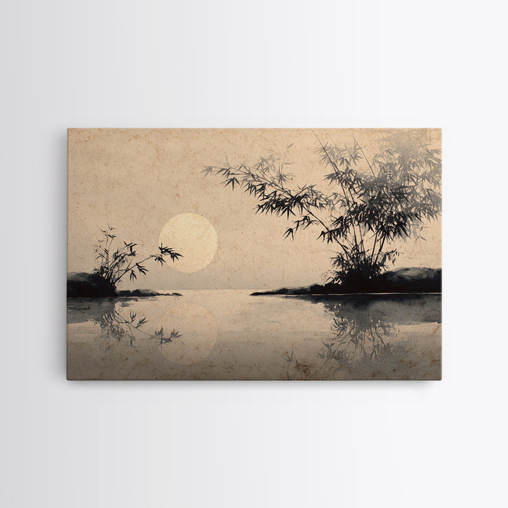 Moon Reflected in Quiet Pond Framed Canvas Print, Zen Art, Abstract Painting, Living Room Decor, Fine Art, Zen, Gallery Decor, ZEN-3x2-14