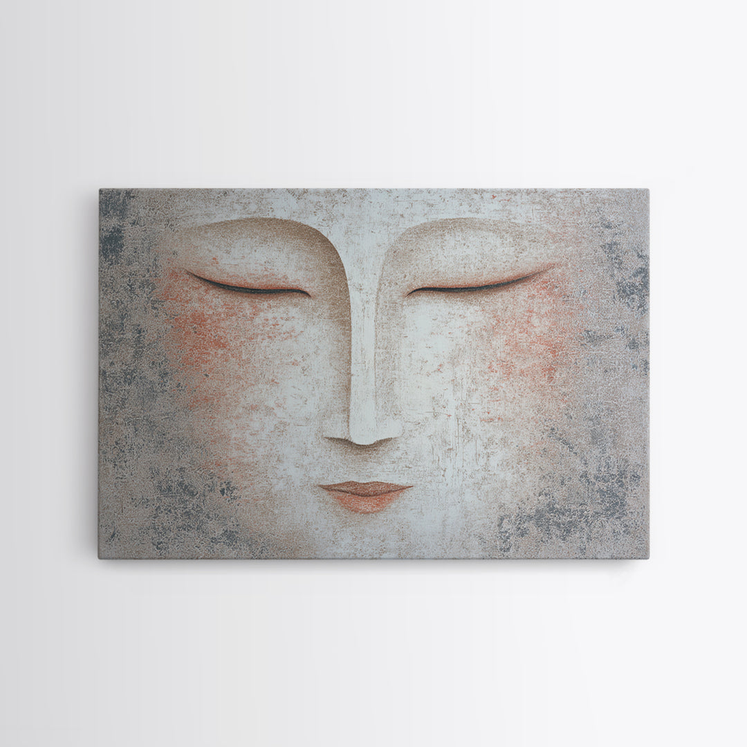 Calm Face with Closed Eyes and Simple Framed Canvas Print, Zen Art, Japanese Wall Art, Living Room Decor, Oil Painting, Zen, ZEN-3x2-2