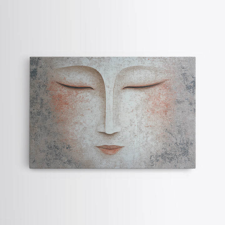 Calm Face with Closed Eyes and Simple Framed Canvas Print, Zen Art, Japanese Wall Art, Living Room Decor, Oil Painting, Zen, ZEN-3x2-2