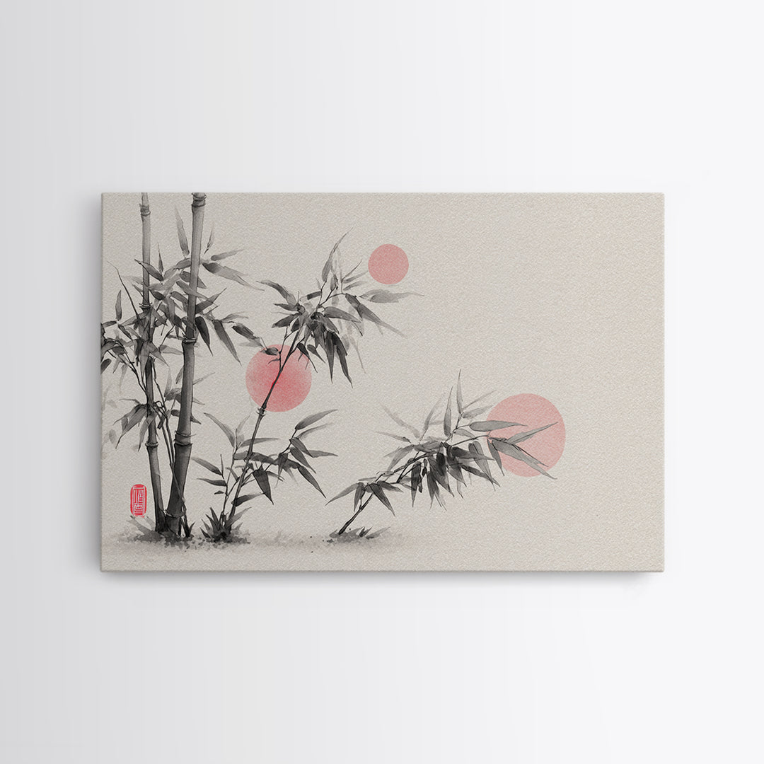 Bamboo Stalks in Sparse Ink Wash Framed Canvas Print, Zen Art, Wabi Sabi Wall Art, Living Room Decor, Zen, Statement Artwork, ZEN-3x2-6