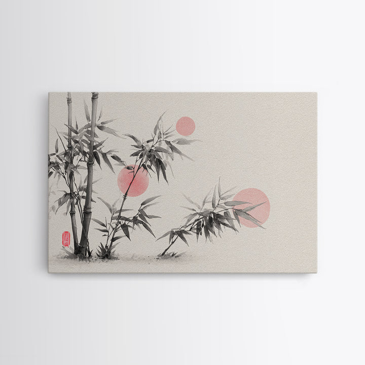 Bamboo Stalks in Sparse Ink Wash Framed Canvas Print, Zen Art, Wabi Sabi Wall Art, Living Room Decor, Zen, Statement Artwork, ZEN-3x2-6