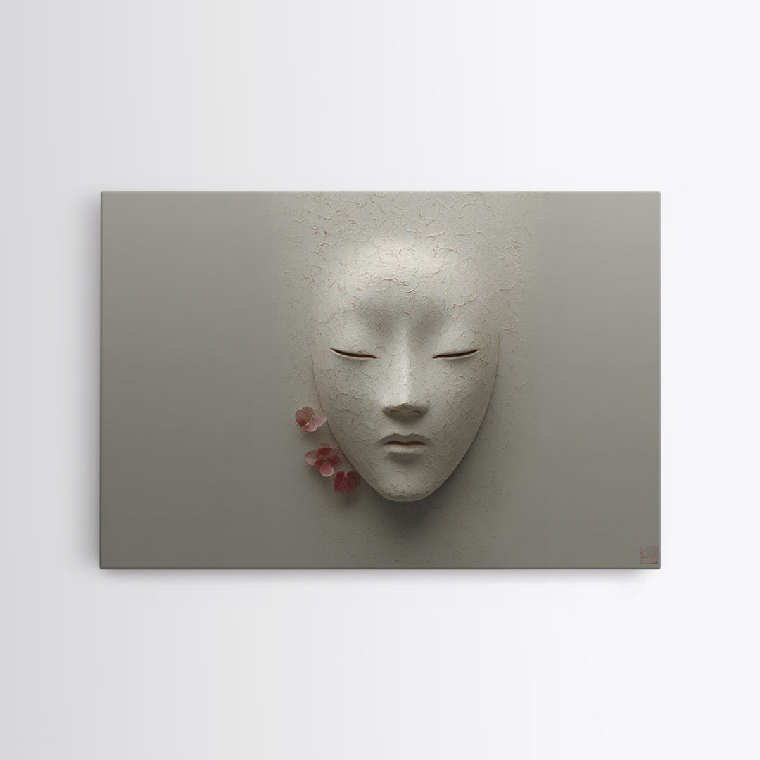 Calm Face with Closed Eyes and Simple Framed Canvas Print, Zen Art, Artist, Living Room Decor, Fine Art, Zen, Textured Painting, ZEN-3x2-74