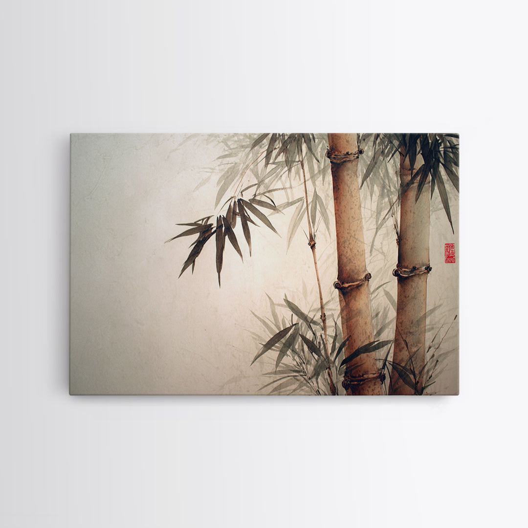 Bamboo Stalks in Sparse Ink Wash Framed Canvas Print, Zen Art, Fine Art Print, Living Room Decor, Fine Art, Zen, ZEN-3x2-78