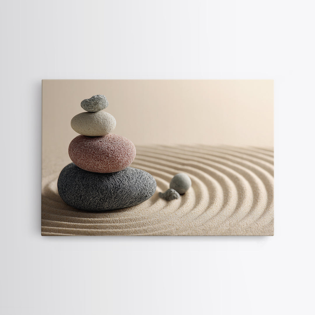 Smooth Pebbles Arranged Framed Canvas Print, Zen Art, Garden Art, Living Room Decor, Fine Art, Zen, Artist, Neutral Wall Art, ZEN-3x2-87
