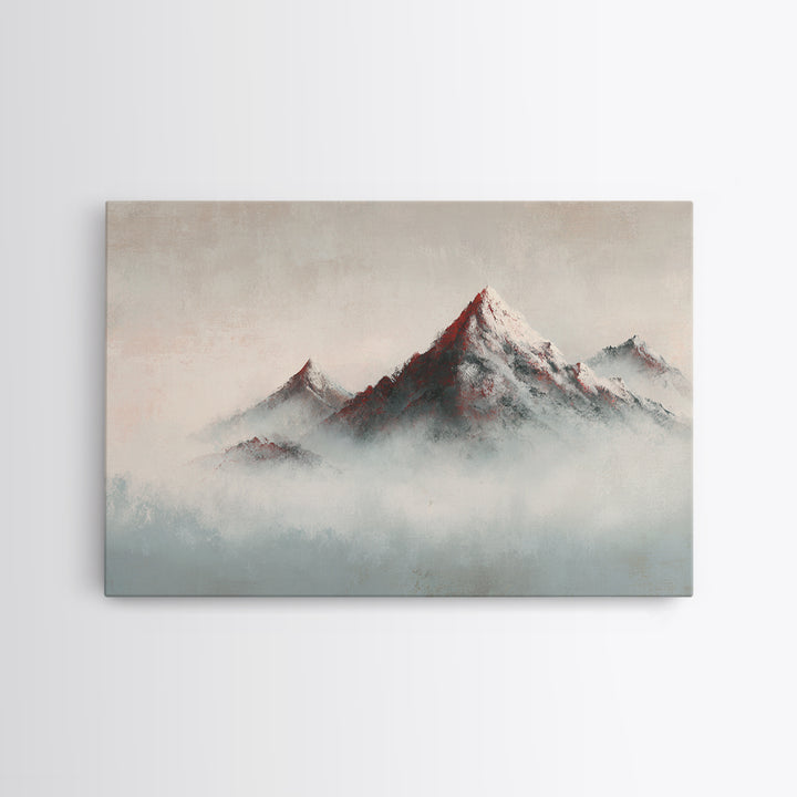 Minimal Mountain in Fog with Empty Space Framed Canvas Print, Zen Art, Contemporary Art, Living Room Decor, Oil Painting, Zen, ZEN-3x2-9