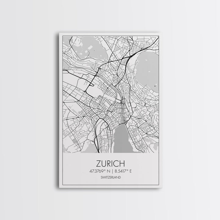 Zurich Street Map, Switzerland Map, Europe City Map Print, Minimalist Art, Wall Art, Canvas Print, Travel Art, Wall Hanging, Honeymoon Gift