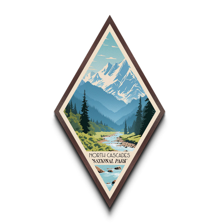North Cascades National Park Diamond Shaped Travel Poster Canvas Art Print, Canvas Wall Art, Travel Gift, Washington Travel Art