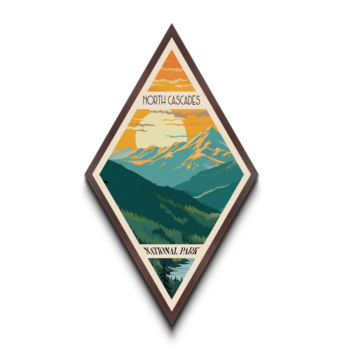 North Cascades National Park Diamond-Shaped Adventure Poster Canvas Art Print, Canvas Wall Art, Travel Present, Washington Travel Art