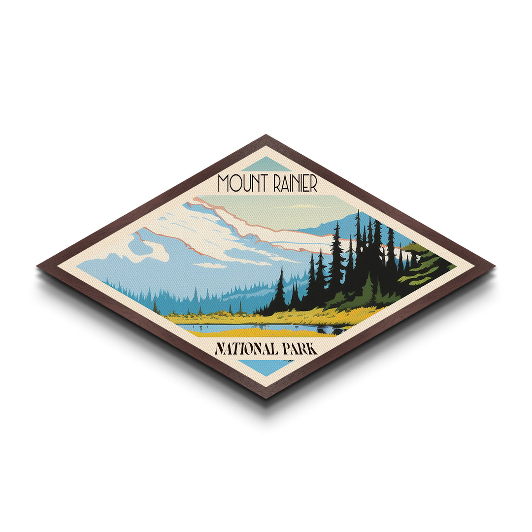 Mount Rainier National Park Diamond Shaped Travel Poster Art Canvas Art Print, Canvas Wall Art, Travel Gift, Washington Travel Art