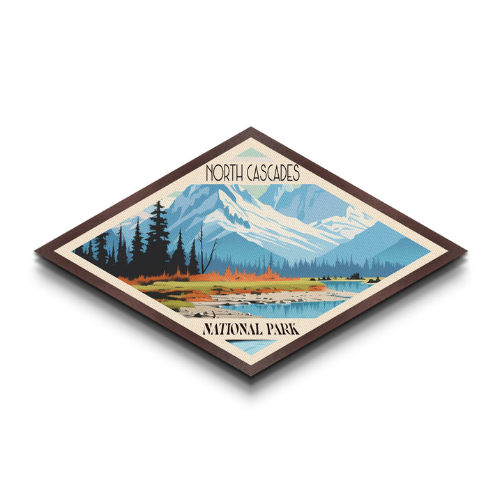 North Cascades National Park Diamond Shaped Travel Poster Art Canvas Art Print, Canvas Wall Art, Travel Gift, Washington Travel Art