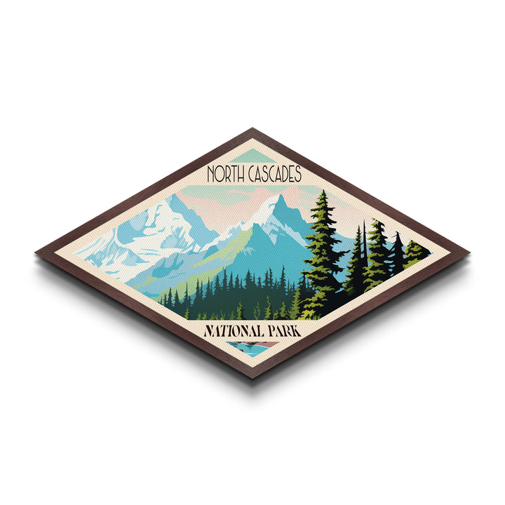 North Cascades National Park Travel Poster Art Canvas Texture Print, Travel Decor Art, Midcentury Modern Retro Decor Washington Travel Art