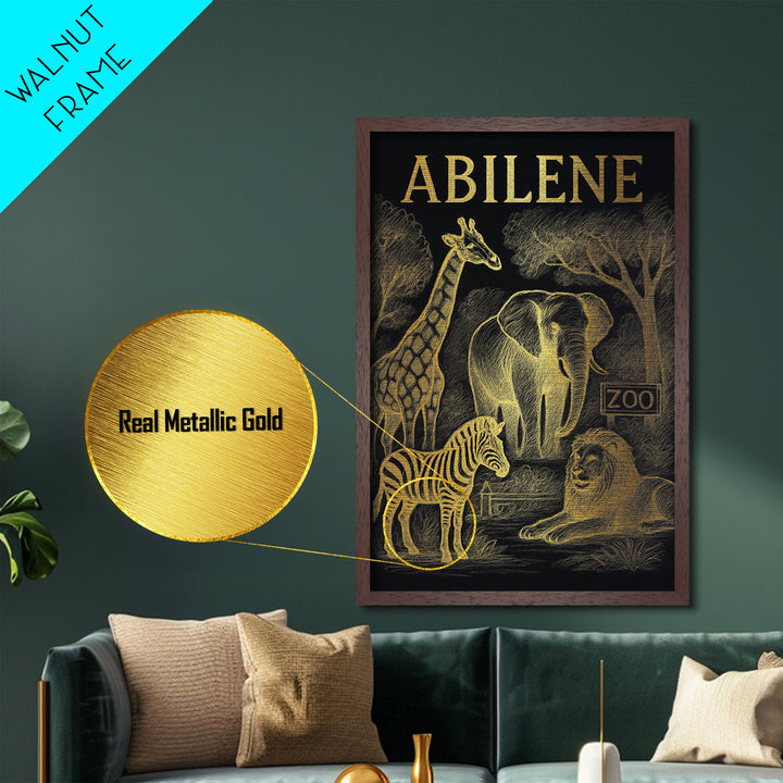 Abilene Texas travel, Metallic Gold Art, Modern House Art, Metal Art, Wood Framed Art, Wanderlust Gift, Travel Art Prints