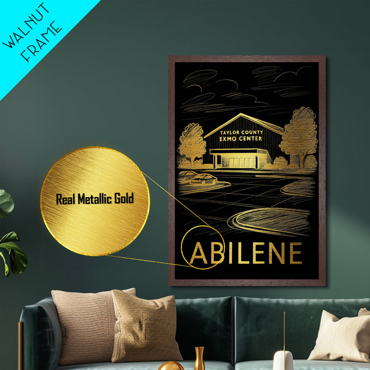Abilene Texas art, Metallic Gold Print, Travel Art Prints, Metal Art, Wood Framed Art, Adventure Lover Gift, Traveler Gift