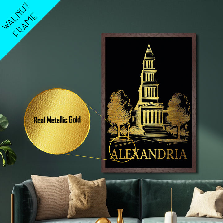 Alexandria Virginia art, Metallic Gold Art, Closing Gift, Metal Art, Wood Framed Art, Anniversary Travel Gift, Retirement Travel Gift
