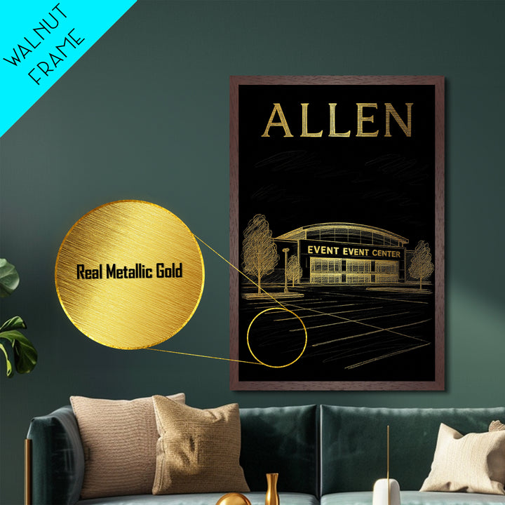 Allen Texas travel, Metallic Gold Art, Office Decor, Metal Art, Wood Framed Art, Wanderlust Gift, Travel Art Prints