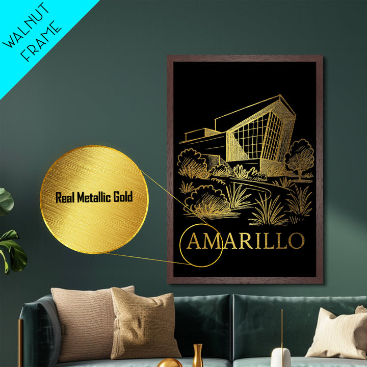 Amarillo Texas art, Metallic Gold Print, Best Friend Gifts, Metal Art, Wood Framed Art, Birthday Travel Gift, Destination Gift
