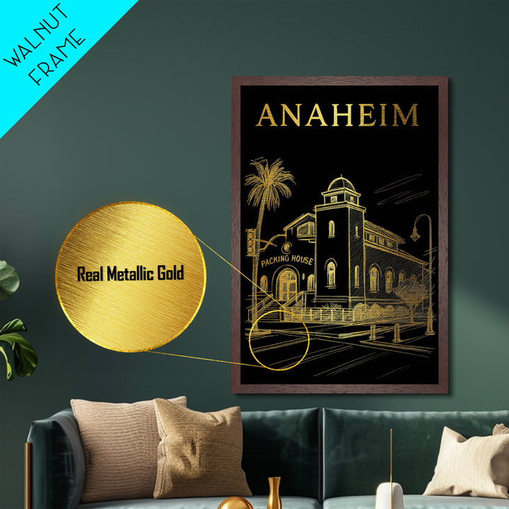 Anaheim California travel, Metallic Gold Art, College Dorm Décor, Metal Art, Wood Framed Art, Traveler Gift, Graduation Travel Gift