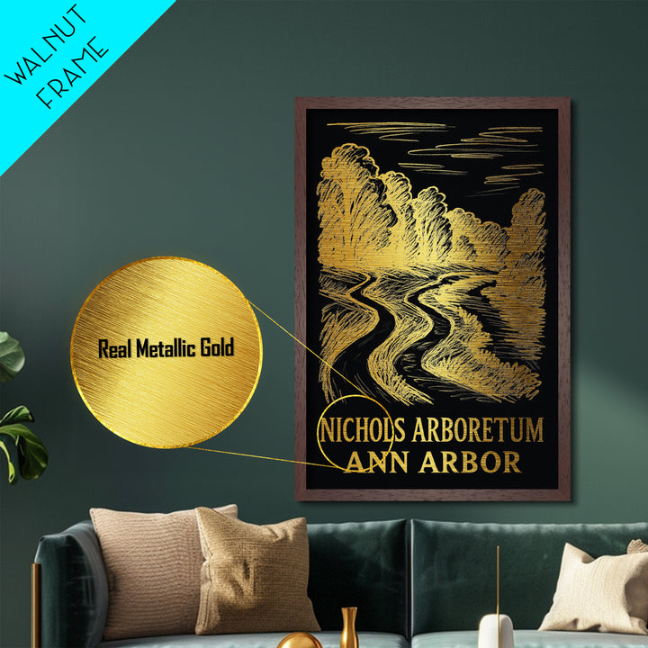 Ann Arbor Michigan art, Metallic Gold Print, Travel Art Prints, Metal Art, Wood Framed Art, Adventure Lover Gift, Traveler Gift