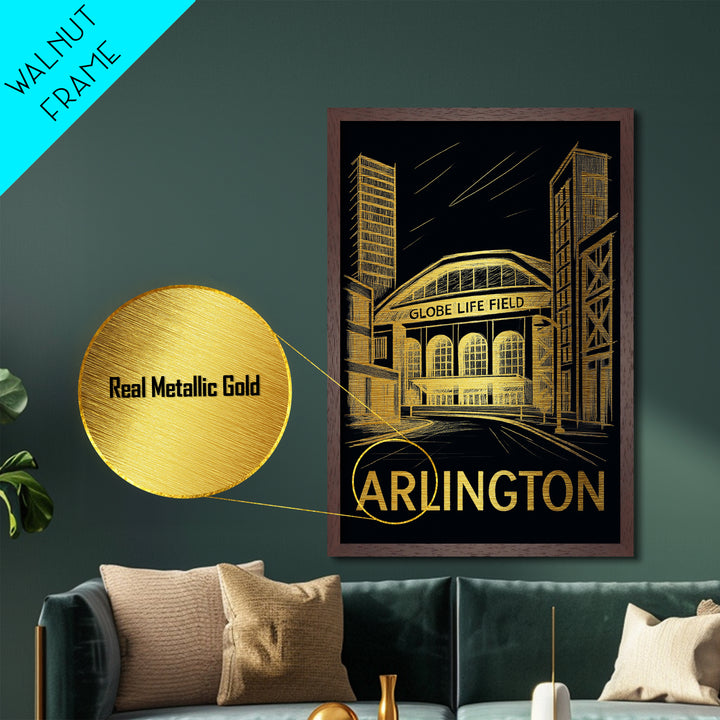 Arlington Texas art, Metallic Gold Print, Best Friend Gifts, Metal Art, Wood Framed Art, Birthday Travel Gift, Destination Gift
