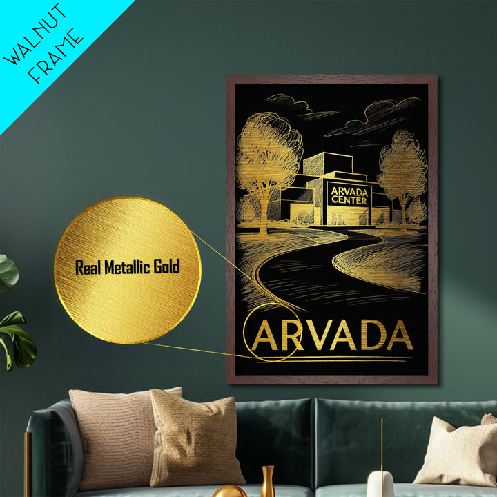 Arvada Colorado art, Metallic Gold Print, Housewarming Gift, Metal Art, Wood Framed Art, Newlywed Travel Gift, Honeymoon Gift