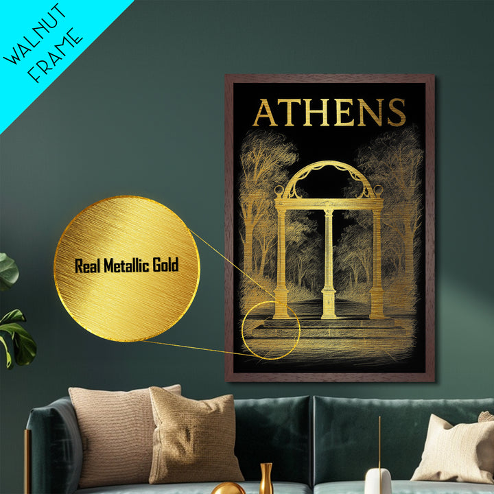 Athens Georgia travel, Metallic Gold Art, Closing Gift, Metal Art, Wood Framed Art, Anniversary Travel Gift, Retirement Travel Gift