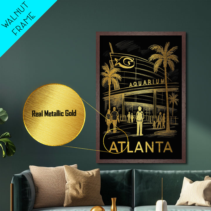 Atlanta Georgia art, Metallic Gold Print, Travel Art Prints, Metal Art, Wood Framed Art, Adventure Lover Gift, Traveler Gift