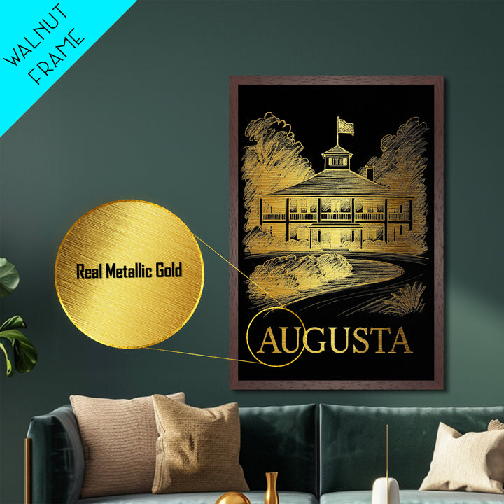 Augusta Georgia art, Metallic Gold Print, Modern House Art, Metal Art, Wood Framed Art, Graduation Travel Gift, Travel Gift