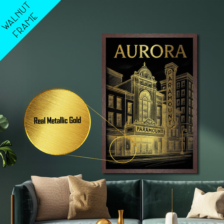 Aurora Colorado art, Metallic Gold Print, Best Friend Gifts, Metal Art, Wood Framed Art, Birthday Travel Gift, Destination Gift