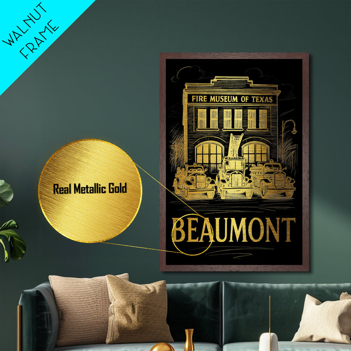 Beaumont Texas art, Metallic Gold Art, Office Decor, Metal Art, Wood Framed Art, Graduation Travel Gift, Destination Gift