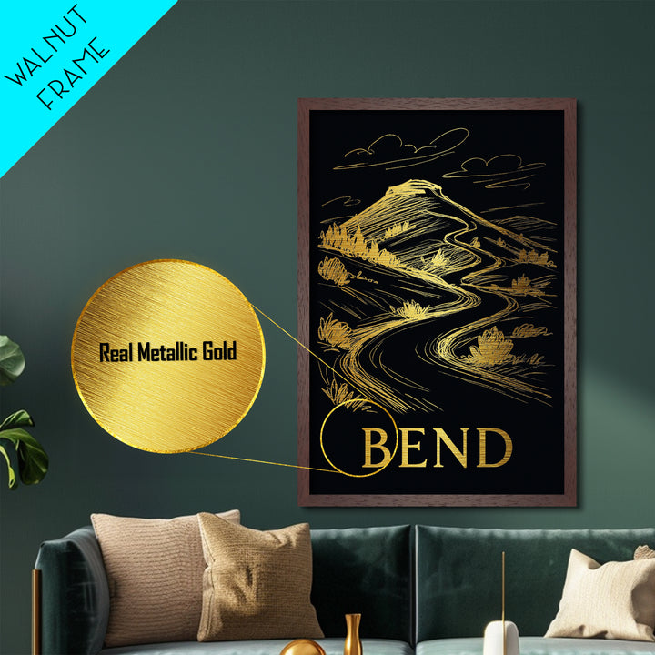 Bend Oregon art, Metallic Gold Art, Modern House Art, Metal Art, Wood Framed Art, Graduation Travel Gift, Travel Gift