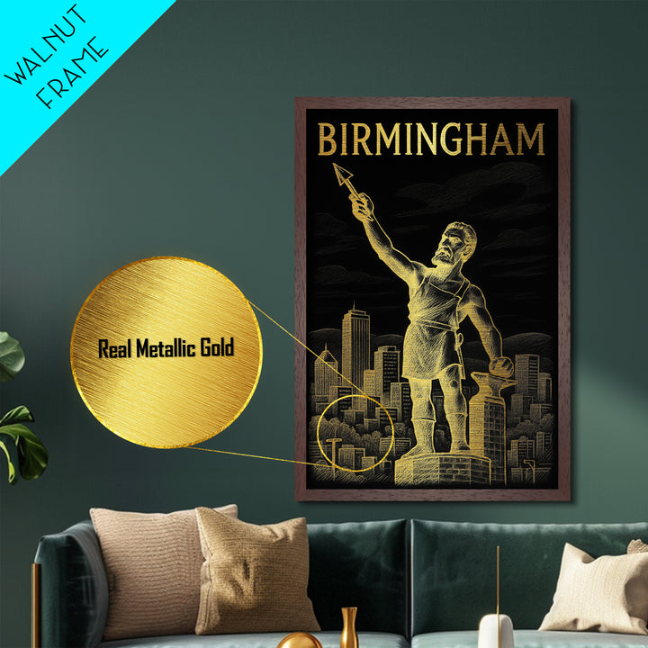 Birmingham Alabama travel, Metallic Gold Print, Closing Gift, Metal Art, Wood Framed Art, Anniversary Travel Gift, Retirement Travel Gift