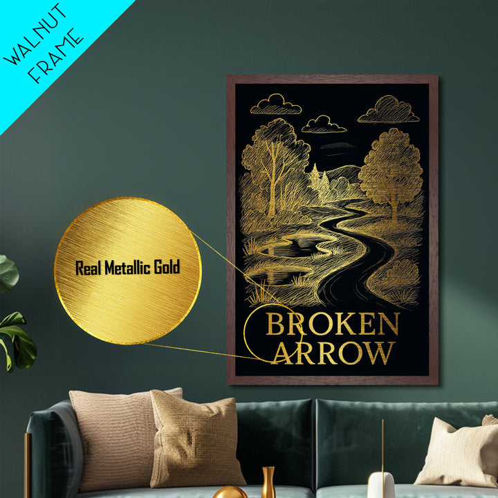 Broken Arrow Oklahoma travel, Metallic Gold Print, Modern House Art, Metal Art, Wood Framed Art, Wanderlust Gift, Travel Art Prints