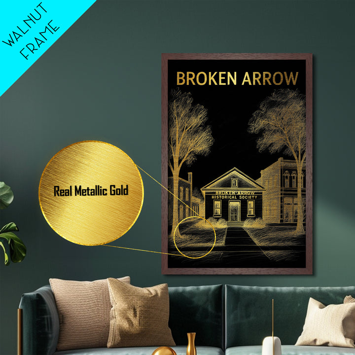 Broken Arrow Oklahoma art, Metallic Gold Art, Travel Art Prints, Metal Art, Wood Framed Art, Adventure Lover Gift, Traveler Gift