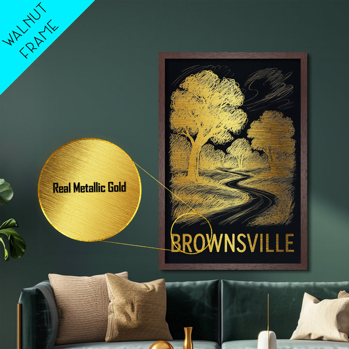 Brownsville Texas art, Metallic Gold Art, Modern House Art, Metal Art, Wood Framed Art, Graduation Travel Gift, Travel Gift