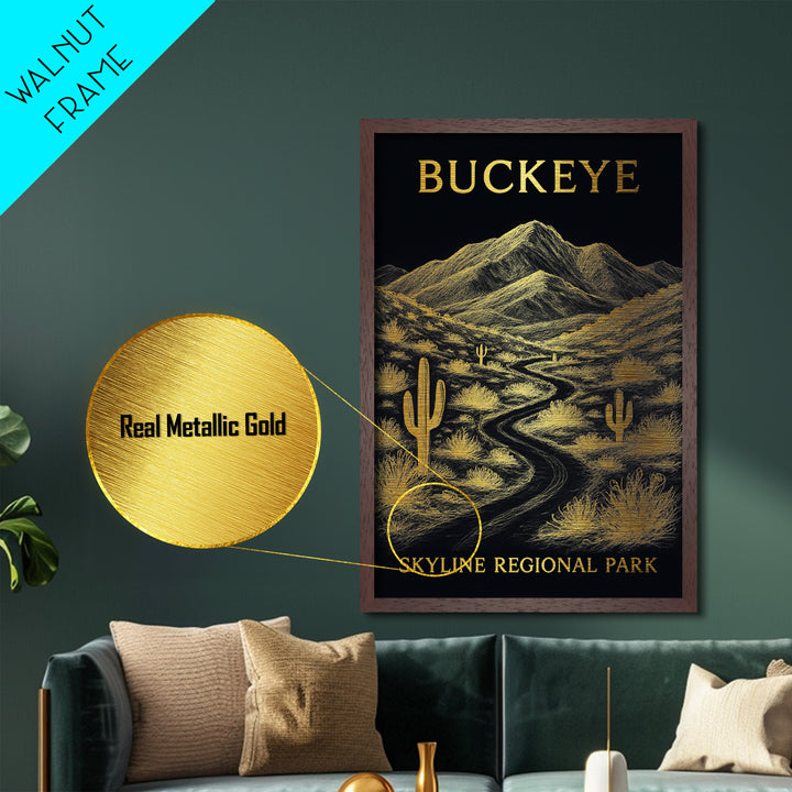 Buckeye Arizona travel, Metallic Gold Print, College Dorm Décor, Metal Art, Wood Framed Art, Graduation Travel Gift, Traveler Gift