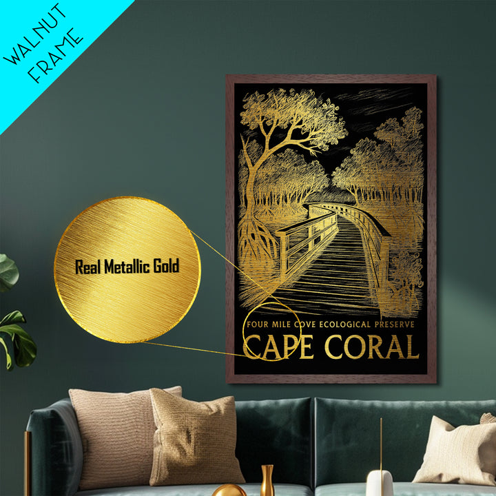 Cape Coral Florida art, Metallic Gold Art, Modern House Art, Metal Art, Wood Framed Art, Graduation Travel Gift, Travel Gift