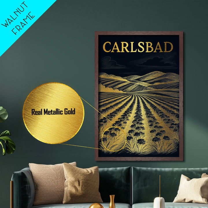 Carlsbad California travel, Metallic Gold Print, College Dorm Décor, Metal Art, Wood Framed Art, Graduation Travel Gift, Traveler Gift