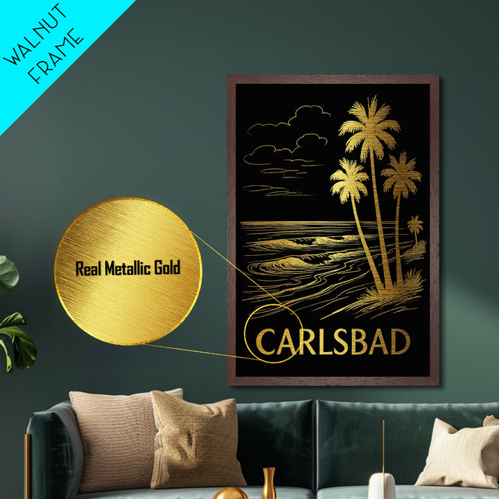 Carlsbad California art, Metallic Gold Art, Best Friend Gifts, Metal Art, Wood Framed Art, Birthday Travel Gift, Destination Gift