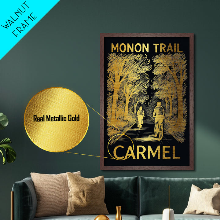 Carmel Indiana art, Metallic Gold Art, Housewarming Gift, Metal Art, Wood Framed Art, Newlywed Travel Gift, Honeymoon Gift